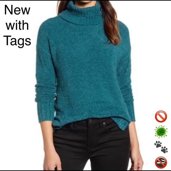 Caslon Sweaters - Caslon Teal Chunky Knit Turtleneck Sweater S
